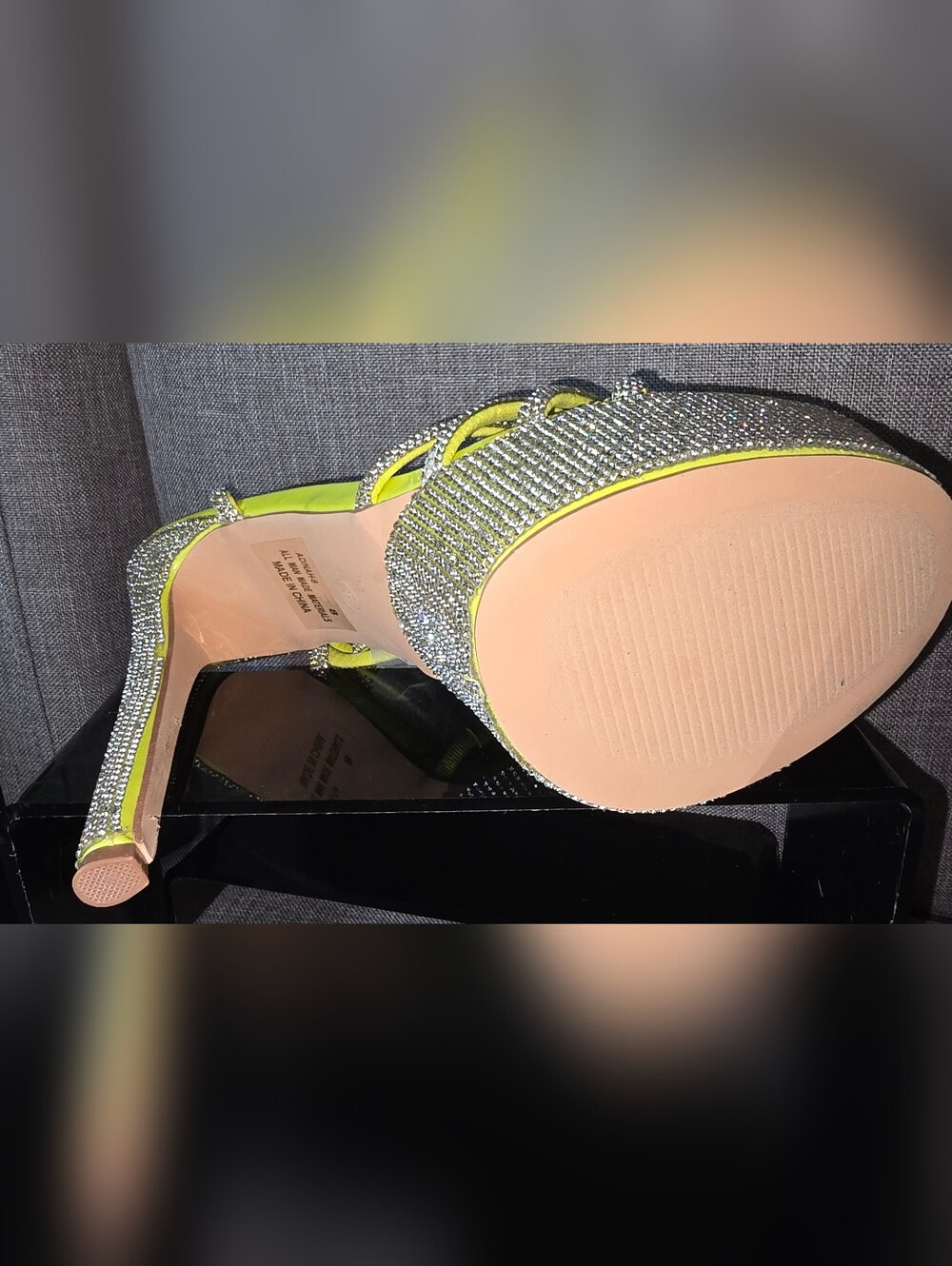 Luminous Yellow Rhinestone Lace-Up Platform Heels - Picture 13 of 15